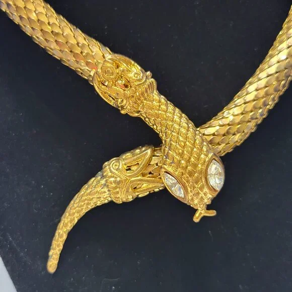 Vintage Gold Metal Mesh Snake Necklace and Bracelet Set - Picture 2 of 16
